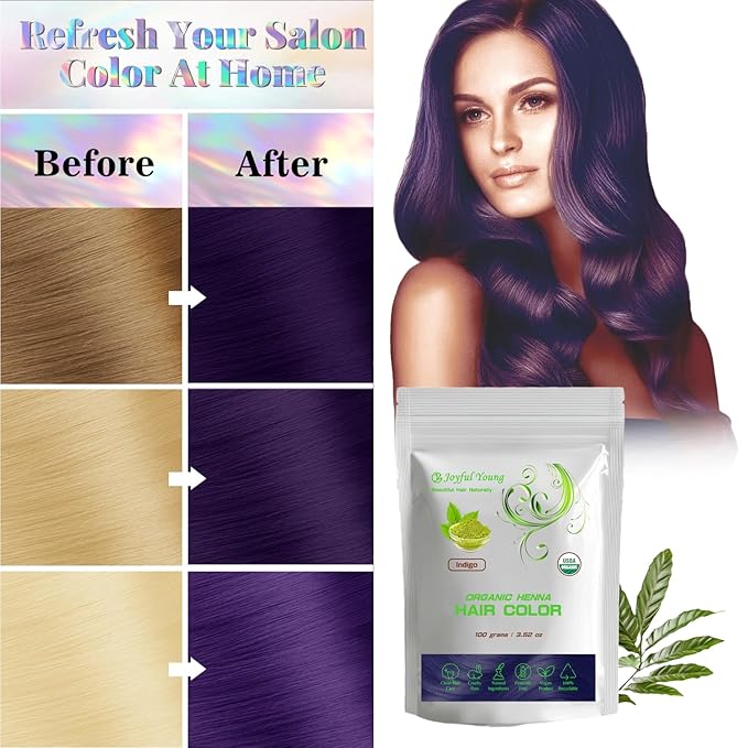100% Organic Henna Hair Color – Natural, Chemical-Free Hair Dye for Rich, Vibrant Color & Gloss – Grey Coverage, Safe for All Hair Types, Vegan Non-Toxic, Herbal Hair Treatment (INDIGO)