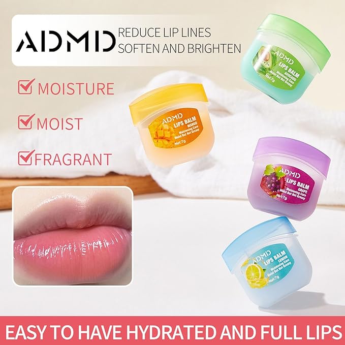 Admd Fruity Lip Balm Set,24Packs Fruit Flavored Lip Care Set,Mini Colorless Lipsticks,Moisturizing Masks, Long-lasting Nourishing Smooth Soft, Hydrated Lips Overnight (24Pcs)