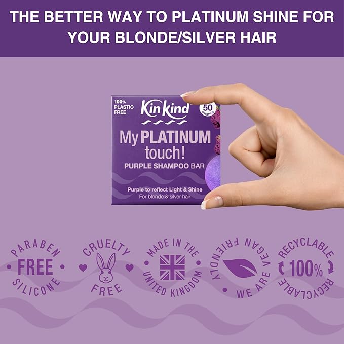 KinKind Toning Purple Shampoo Bar - My PLATINUM Touch! Solid Bar for Blonde, Silver & White Hair | Travel Shampoo Bars for Hair | Up to 50 Washes - Vegan