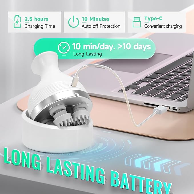 Queenwill Electric Cordless Scalp Massager Head Scalp Stress Relax, Handheld Portable Head Scratcher Massage for Hair Growth, Claws Cat Massager with Kneading 84 Massage Nodes, Ideal Gift (White A)