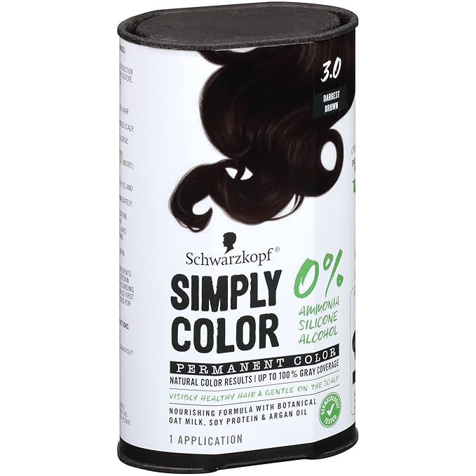 Schwarzkopf Simply Color Permanent Hair Color, Darkest Brown | 3.0 Shade | Pack of 2