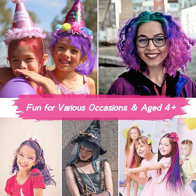 Hair Chalk for Kids – 8-Color Non-Sticky Washable Hair Dye for Kids – Hair Chalk for Girls with Dark Hair, Blonde – Vibrant Temporary Hair Color for Kids – Washes Out with Shampoo