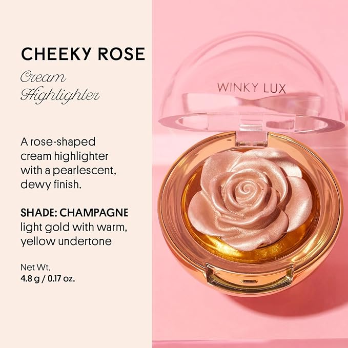 Winky Lux Cheeky Rose Cream Highlighter - Weightless Cream Makeup for Cheeks, Effortlessly Blendable, Skincare-Infused with Vitamin E, Light Gold, Brilliant