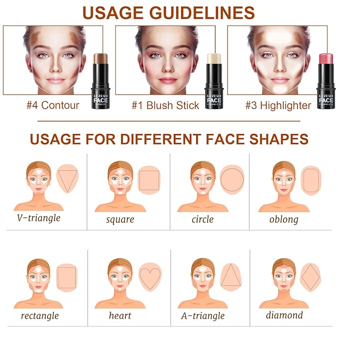 Lezero 3Pcs Contour Stick Makeup Kit, Shades with Matte Finish Highlighter, Blush and Bronzer Stick for Sculpt the Face and All Skin Type, Long Lasting, Smooth, Non-greasy, #2 LIGHT FAIR