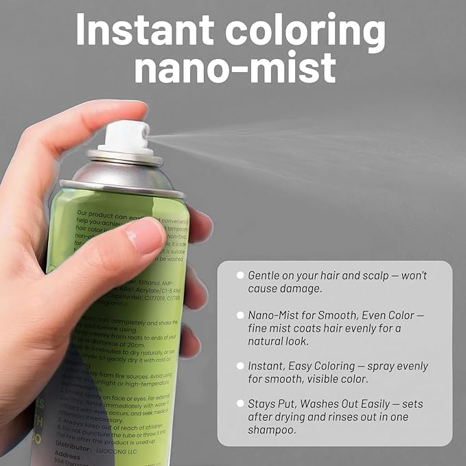 White Hair Spray, Temporary Hair Color Spray for Women Men– Safe Non Sticky Washable One Day Hair Dye Spray, Disposable Accessories Included, for Halloween Cosplay Party DIY Costume Pet Fun