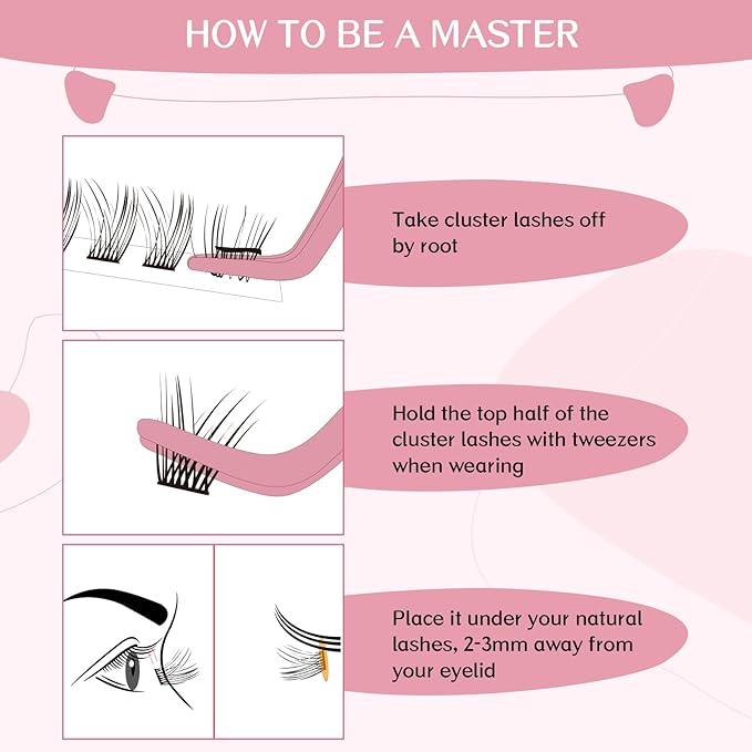 PRO LASHBEAUTY Cluster Lashes Lash Clusters Individual Lashes DIY Eyelash Extension C-8-16mix Thin Band Easy to Apply at home Lashes (Adore, C-8-16mix)