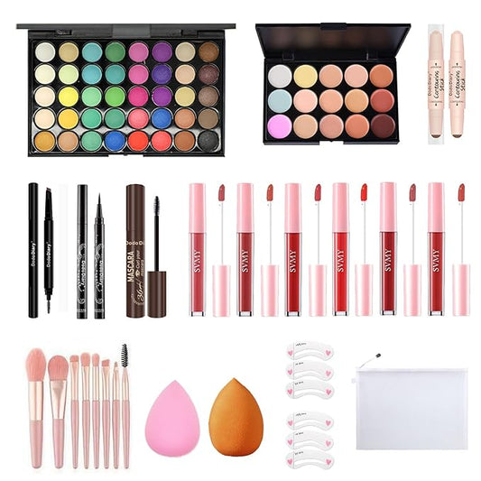 25 in 1 Makeup Kit - makeup kit for girls with Eyeshadow Palette, Concealer, Contour Stick, Eyeliner, Lip Gloss, Brushes, Mascara, Long Lasting, gift set for all Occasions