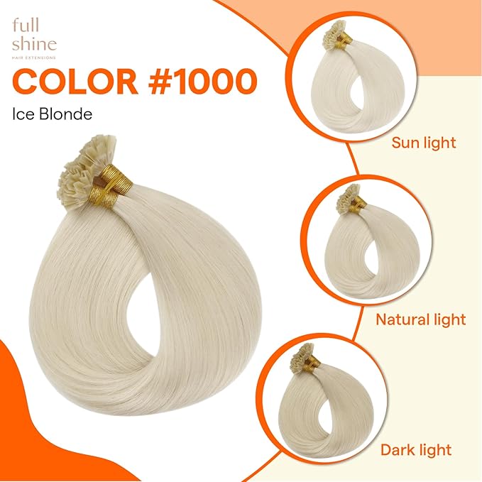 Full Shine Keratin Tip Hair Extensions Ice Blonde Ktip Human Hair Extensions 22 Inch Ktip Fusion Extensions Prebonded Human Hair 50 Grams Straight Hair for Women