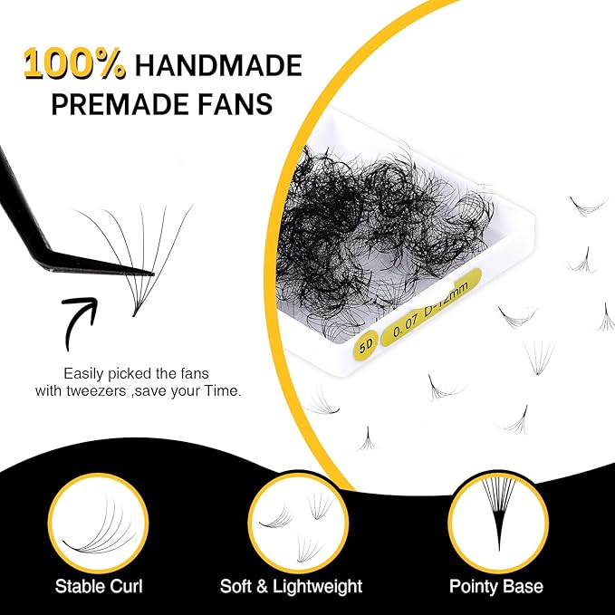 500 Premade Fans Lash Extension 8D 0.05 C Curl Promade Fans 10mm Premade Lash Fans for Eyelash Extension Middle Stem Handmade Loose Pre made Eyelash Fans Volume Soft Pointy Base (8D,0.05-C-10MM)