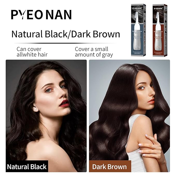 Natural Plant Extracts Unisex Hair Dye Cream, Targeted Gray Coverage, Root/Sideburns Touch-up & Full dyeing, without Blending, 2-in-1 Grey Coverage & Haircare (Dark Brown, 1 Count)