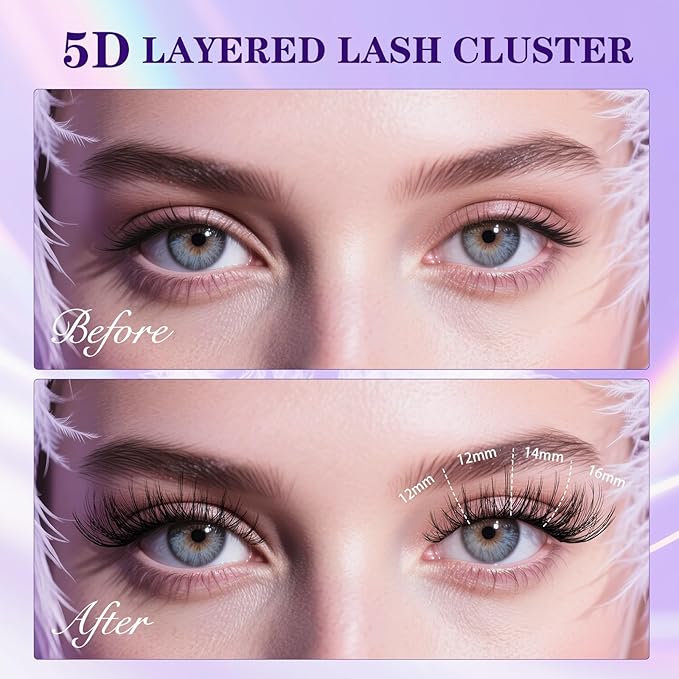 B&Q Lash Clusters Kit 132 pcs 5D Layered Volume Lash Extension Kit 8-18 mm Feathery Soft Lightweight Eyelash Clusters with Waterproof Bond and Seal Eyelash Applicator Remover (Set-Feath5D 07)