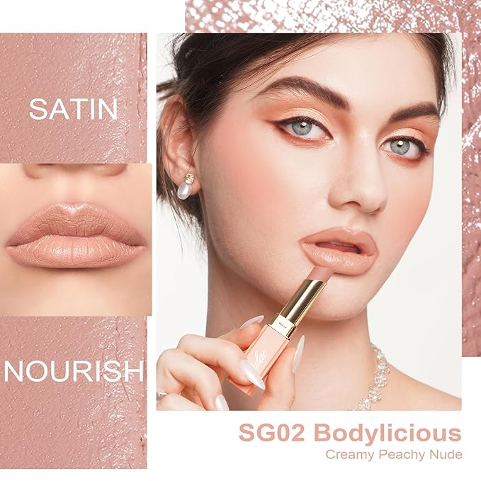 Oulac Satin Lipsticks for Women Set - Matte Lipstick, Full Coverage Lip Color, Satin Matte Finish, Cream Texture, Hydrating, Infused with Hyaluronic Acid, 4g*2 SG02+SG09