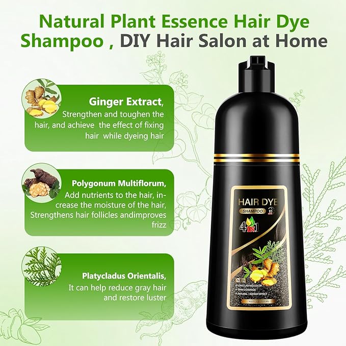 4 in 1 Hair Dye Shampoo for Gray Hair, Semi-Permanent Instant Light Brown Hair Color Shampoo for Women and Men, Herbal Ingredients Hair Care, 100% Grey Coverage 500ml