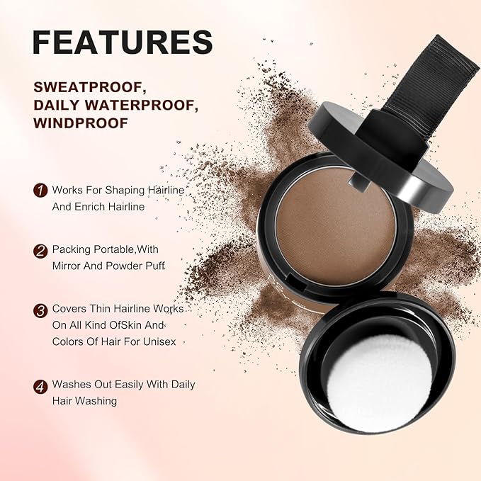 Root Touch Up Hairline Powder for Women Eyebrows, Men's Beard Line, and Bald Spots - Instant Brown Cover for Hair Gaps and Shadows
