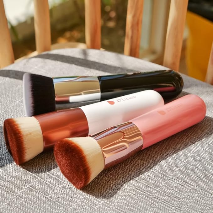 DUcare Kabuki Foundation Brush for Liquid Makeup Flat Top Professional Stick Buffing Blending Mineral Powder Large Face Makeup Brush, Black