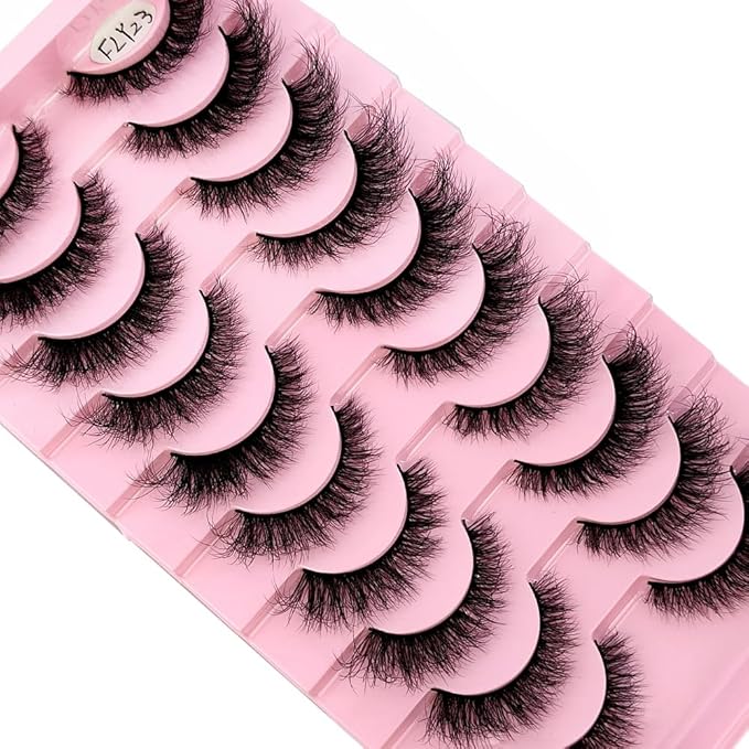 HBZGTLAD New 10 Pairs 3D Mink Lashes False Eyelashes Handmade Wispy Fluffy Long Lashes Natural Eye Makeup Tools Eye Lashes(Fly-23)