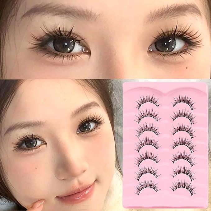 Veleasha Lashes Manga Eyelashes DIY Lash Spiky Lash Clusters Natural Look Eyelashes with Multiple Wear Ways Soft Cotton Band Lashes Wispy 7 Pairs Pack (Sugar)