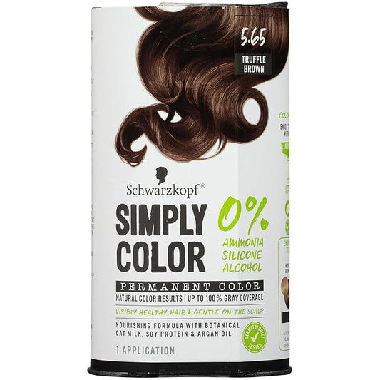 Schwarzkopf Simply Color Hair Color 5.65 Truffle Brown, 1 Application - Permanent Hair Dye for Healthy Looking Hair without Ammonia or Silicone, Dermatologist Tested, No PPD & PTD