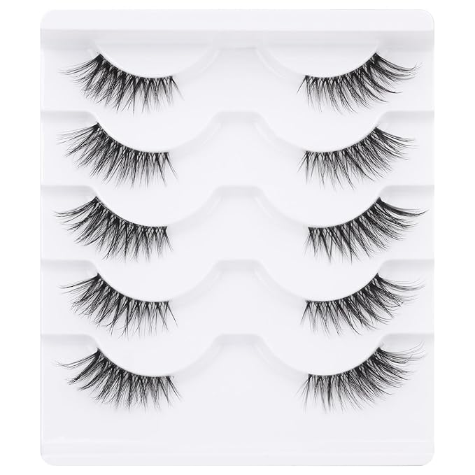 False Eyelashes Half Lashes Natural Look Wispy Mink Lashes zanlufly Cat Eye DIY Lightweight Invisible Band Reusable Soft Handmade Lashes Pack