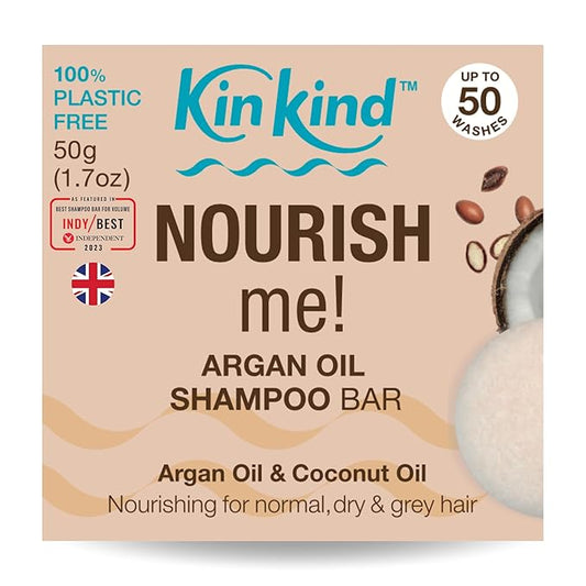 KinKind NOURISH Me! Solid Shampoo Bar - Normal, Dry & Grey Hair | Coconut & Argan Oil | Travel Shampoo Bar for Hair | Up to 50 Washes - Vegan