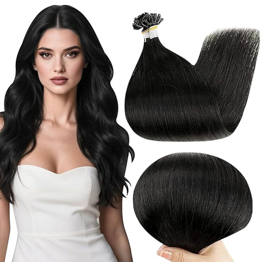 Full Shine Utip Human Hair Extensions 20 Inch 50 Grams Color 1 Jet Black Keratin Tip Hair Extensions Real Human Hair Long Extensions for Women add Length