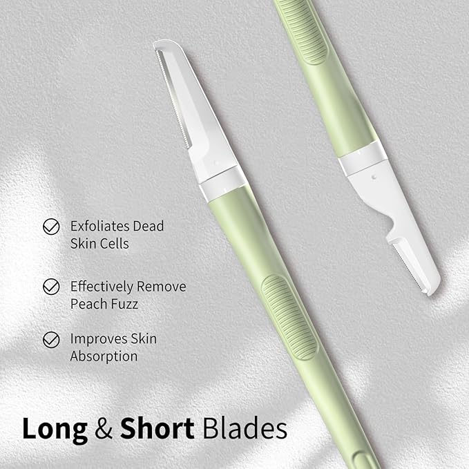 Dermaplane Razor for Women Face, Precision Face Razors for Women, Dermaplaning Tool, Gentle Exfoliation, Facial Hair Removal and Perfectly Shape Brows, Reusable Metal Handle with 4 Microblades, Green