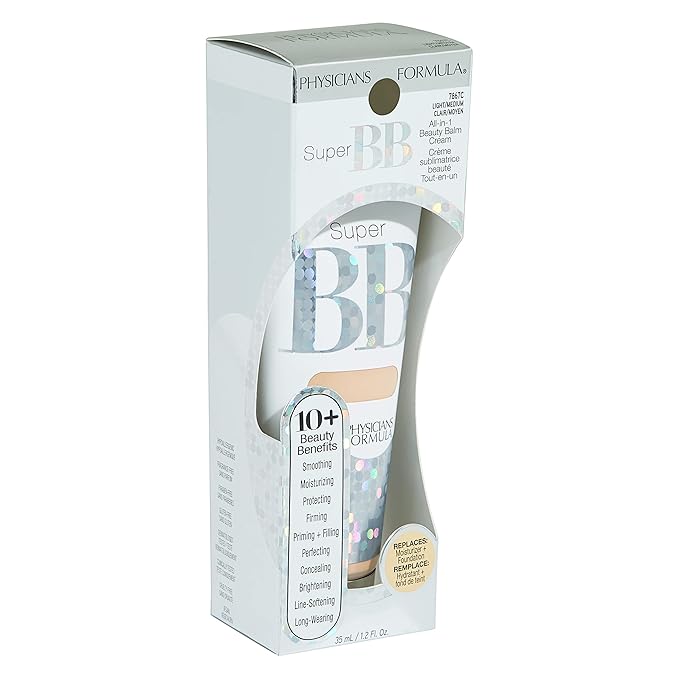 Physicians Formula Super BB Cream. All in 1 Tinted Beauty Balm Foundation Cream, Sheer Moisturizing Coverage, Cruelty free - Light