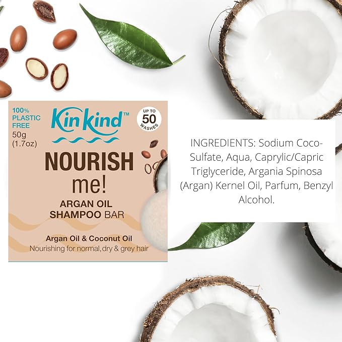 KinKind NOURISH me Travel Shampoo and Conditioner Bars. Up to 50 washes. This travel and gift set contains a soap tin for each bar. No leakage, less space, less weight.