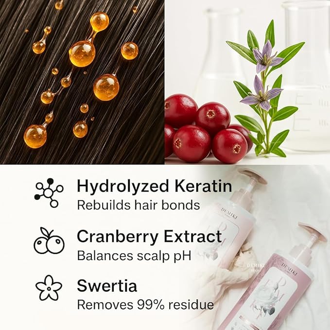 DEMIKI Japanese Shampoo and Conditioner Set for Women, Shampoo and Conditioner Set for Oily Hair, Sulfate Free, Rose Scent, Anti Dandruff, Clarifying, Moisturizing, Hydrolyzed Keratin Hair Care, 32oz