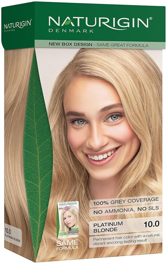 Naturigin Permanent Hair Color, 10.0 Platinum Blonde, Ammonia Free, 100% Gray Coverage, Nourishing Natural Formula, For All Hair Types, Long-Lasting, Vegan & Cruelty-Free, 1 Pack