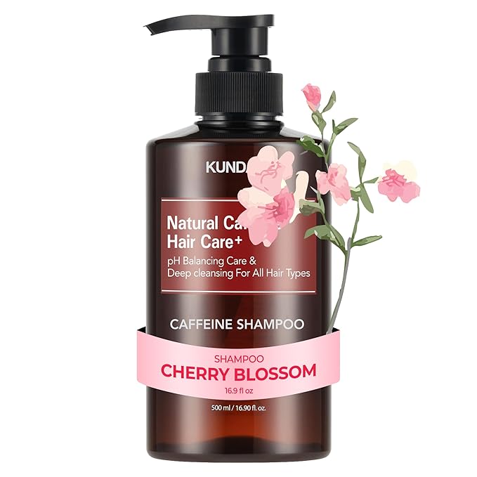KUNDAL Korean Caffeine Scalp Shampoo [Cherry Blossom] – Sulfate-Free Hair Care with Menthol & Botanical Extracts – For Fuller-Looking Hair, Scalp Refresh & Strength – 16.9 Fl Oz, Stocking Stuffers