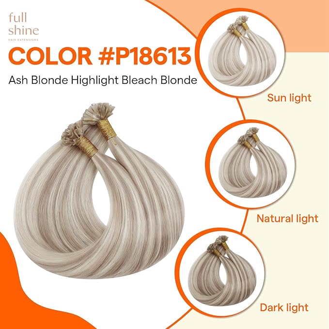 Full Shine Keratin Tip Hair Extensions Human Hair 24 Inch Utip Human Hair Extensions Color 18 Ash Blonde Highlighted 613 Light Blonde Prebonded Tip Extensions 50 Grams Natural Hair
