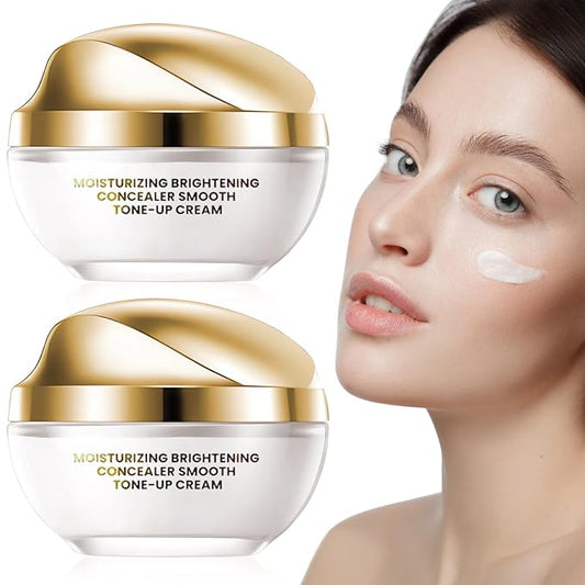 2PCS Ownawant Crema De Maquillaje,Crema De Maquillaje,Detroitrain Moisturizing Concealer Smooth Tone-Up Cream, Corrector Iluminador Hidratante Crema Tónica Suave, Base De Maquillaje