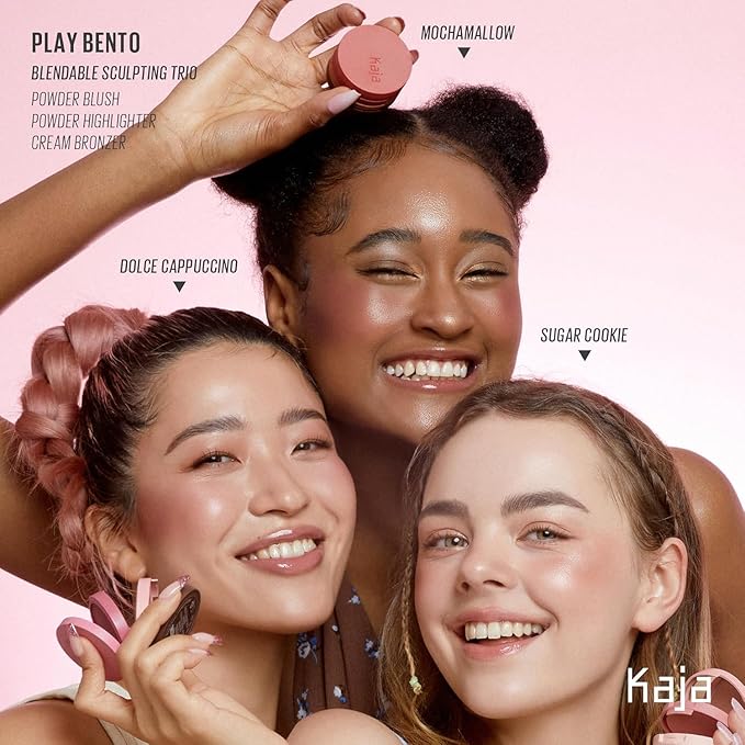 Kaja 3-in-1 Blendable Sculpting Trio - Play Bento | with Mango Seed Butter, Cream Bronzer, Powder Blush, and Highlighter, 00 Sugar Cookie