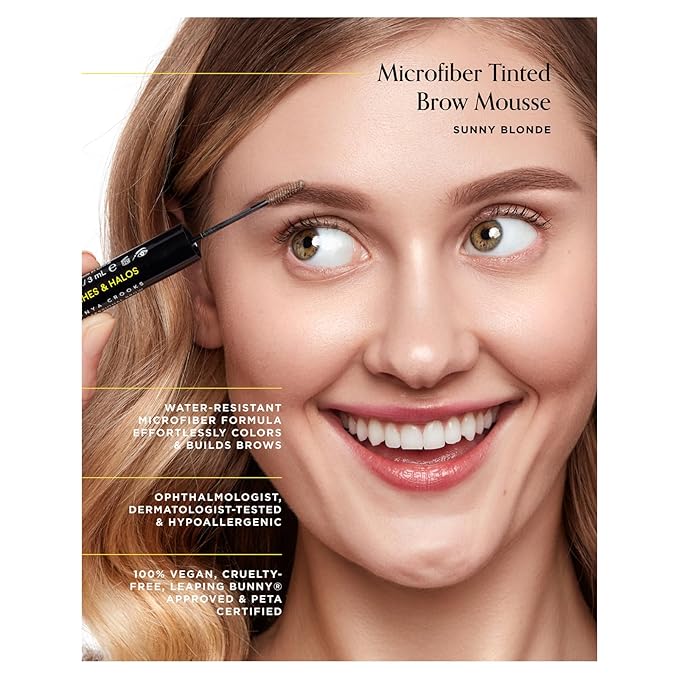 Arches & Halos Microfiber Tinted Brow Mousse - Shape and Define - For Full, Fluffy, Natural Looking Brows - Vegan and Cruelty Free Makeup - Sunny Blonde, 0.11 oz (Pack of 2)