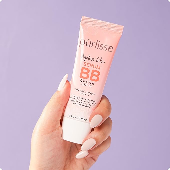 pūrlisse Ageless Glow Serum BB Cream SPF 40 - Glow BB Cream with SPF Enriched with Bakuchiol & Vitamin C to Help Improve Firmness & Reduce Wrinkles for Dewy Skin - Medium Warm (1.4 oz)