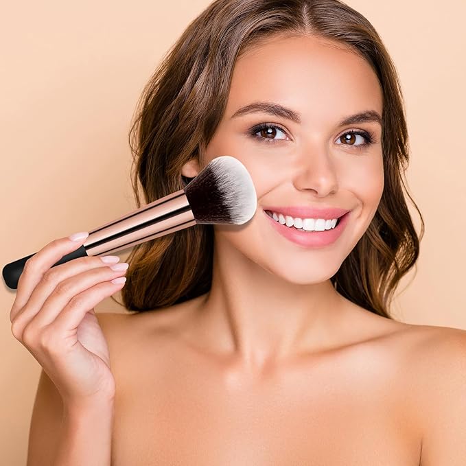 Makeup Brushes Banidy Powder Foundation Brush Flawless Powder Brush Set with Highlighter Brush Blush Brush with Wooden Handle Perfect for Blending, Buffing Liquid