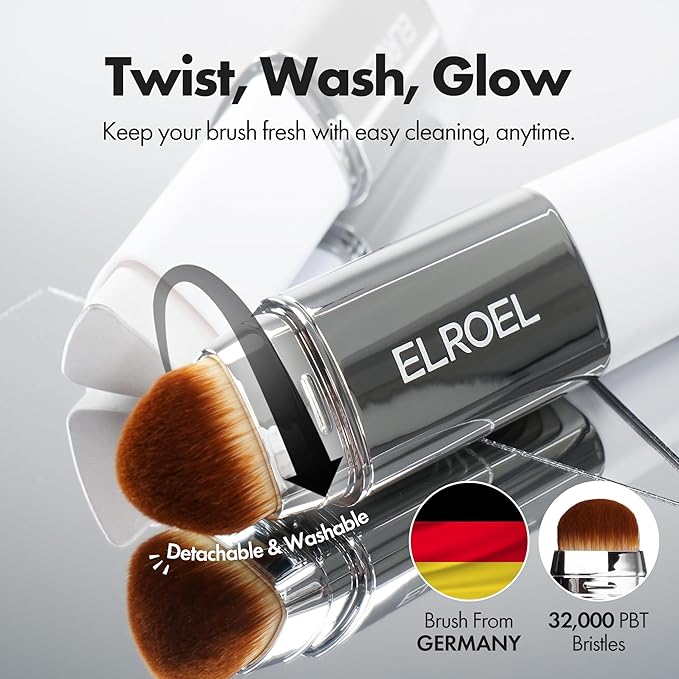 Blanc Cover Cream Stick V White - Korean Color-Changing Foundation Stick with Volufiline - Medium to Full Coverage Dewy Finish Base Makeup - Dual-Ended with Detachable Brush (204 Tan)