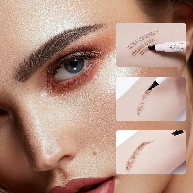 Music Flower Eyebrow Pencil, Liquid Eyebrow pen, Waterproof Brow Pen with Micro-Fork Tip, Fine Sketch Long Lasting Smudgeproof Microblading Pen - Chestnut