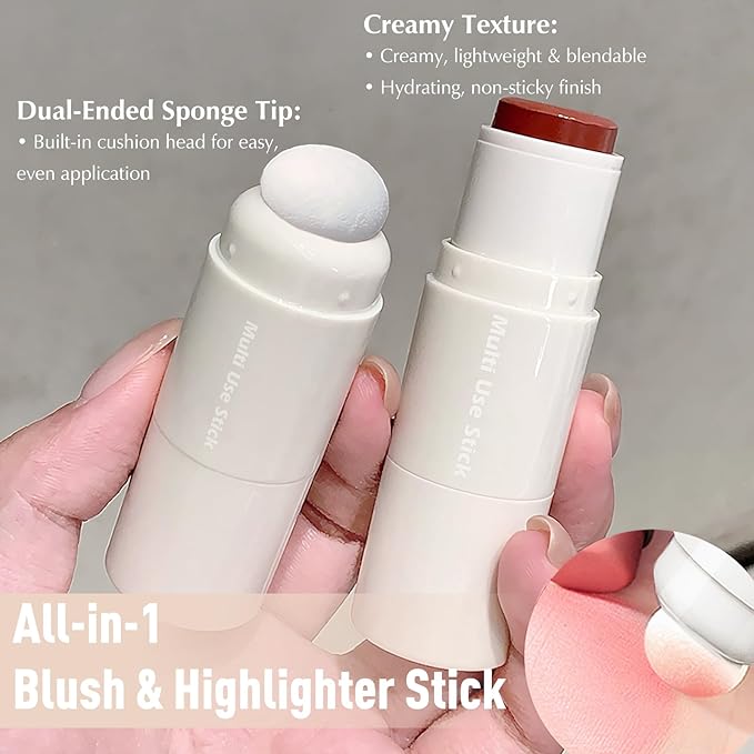 Clear Highlighter Stick, Glowing Cream Blush Highlighter Makeup Multi-Use for Cheeks Lips Body, Hydrating Lightweight Iluminadores De Maquillaje Translucent Buildable Watercolor Face Balm Stick