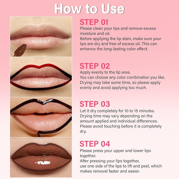 Lip Stain - Lip Stain Peel Off | Waterproof, Transfer-Resistant, Smudge-Proof | Precise Application, One-Peel Finish | Long Lasting Lip Liner Stain for All-Day Color Hold（Light Brown）
