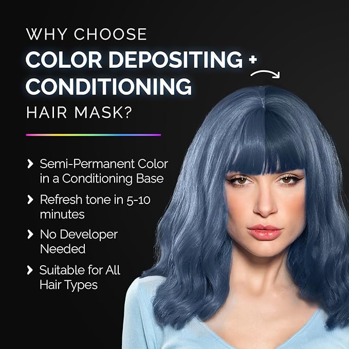 Herbishh Koloret Keratin Color Depositing Hair Mask 2-in-1 Deep Conditioner for Vibrant Hair, Revives Color, Ideal for Dry Damaged Hair Salon Worthy Shine at Home All Hair Types Silver Blue 3.5 fl oz