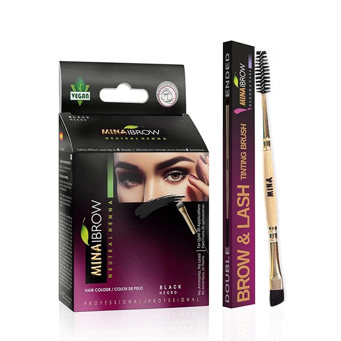 MinaiBrow Black Tinting Kit | Natural Spot Coloring Powder with Duo Angled Brush, Water & Smudge Proof Instant Brow Dye for 100% Gray Coverage