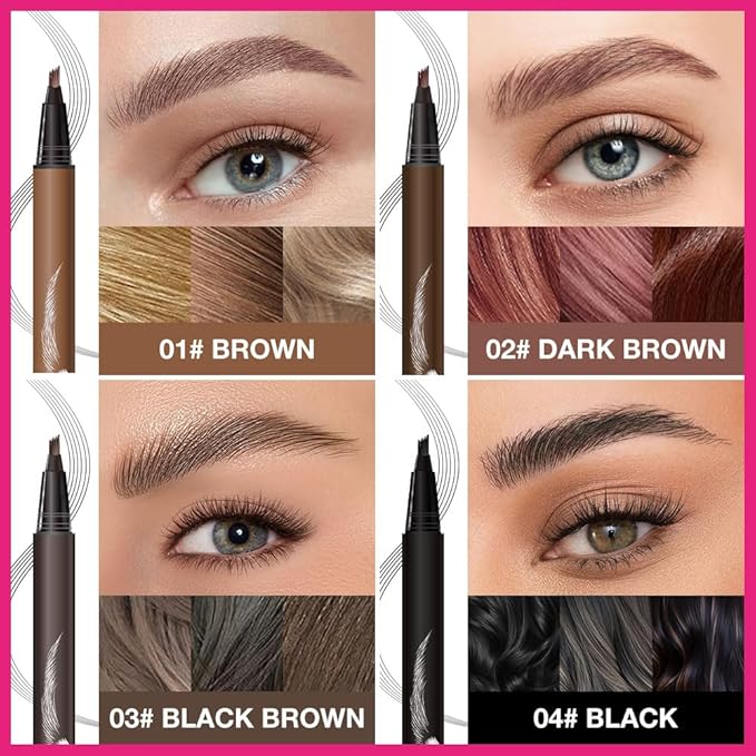 Kaely Microblading Eyebrow Pen with Multiple Fork Tips, Square Brush Magic Eyebrow Contouring Pen Waterproof, 3d Eye Brow Pencils for Women, Create Natural Hair-Like Brows, 101 Brown