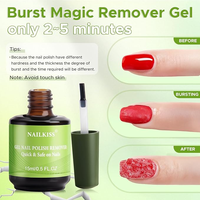 15ML Gel Nail Polish Remover, Professional Gel Polish Remover for Nails, Quick & Easy Polish Remover In 2-5 Minutes, No Need for Foil Soaking Or Wrapping