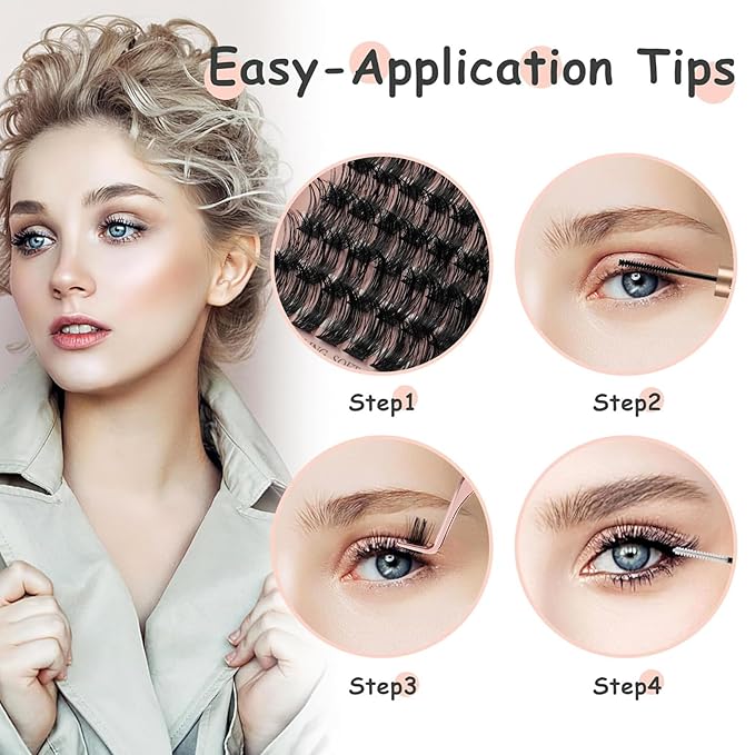 Lash Clusters 144 PCS 16mm Mix Volume Lashes Eyelash Clusters D Curl Cluster Eyelash Extensions Natural Wispy Cluster Lashes Reusable Individual Thick Lash Extension (QD-16mm - Mix)