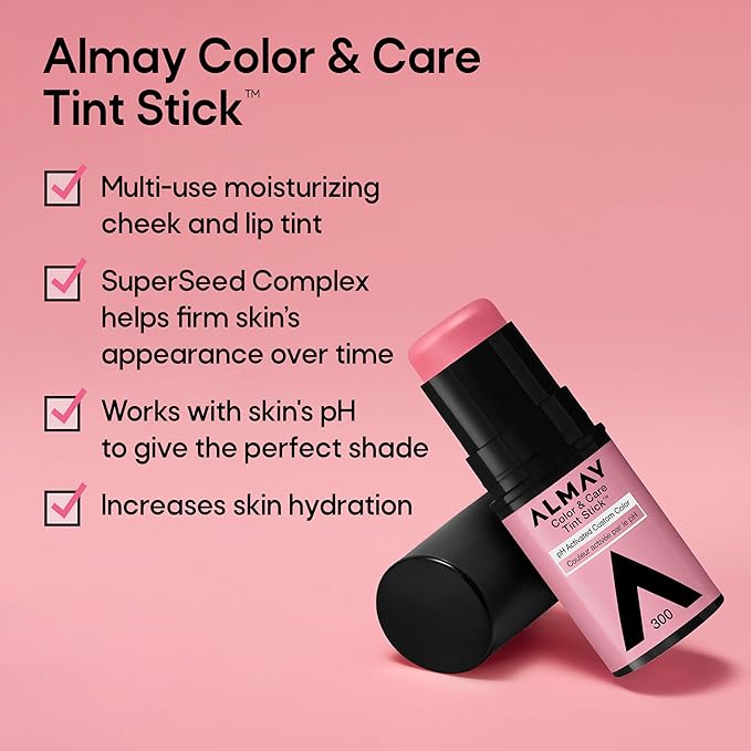 Almay Lip and Cheek Tint, Color & Care Tint Stick, Multi-Use Moisturizing Blush and Lip Color, Dewy Finish, Stocking Stuffer, 200 Coral Flush, 0.25 oz