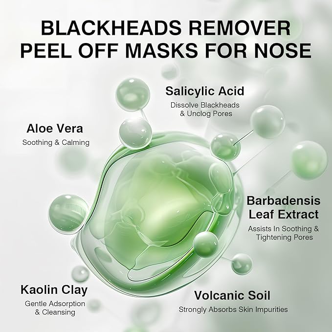 Blackhead Remover, 60pcs Nose Strips Blackhead Remover, Nose Plant Pore Strips, Deep Cleansing Peel off Mask with Aloe Vera, Salicylic Acid, 1.41oz/40g