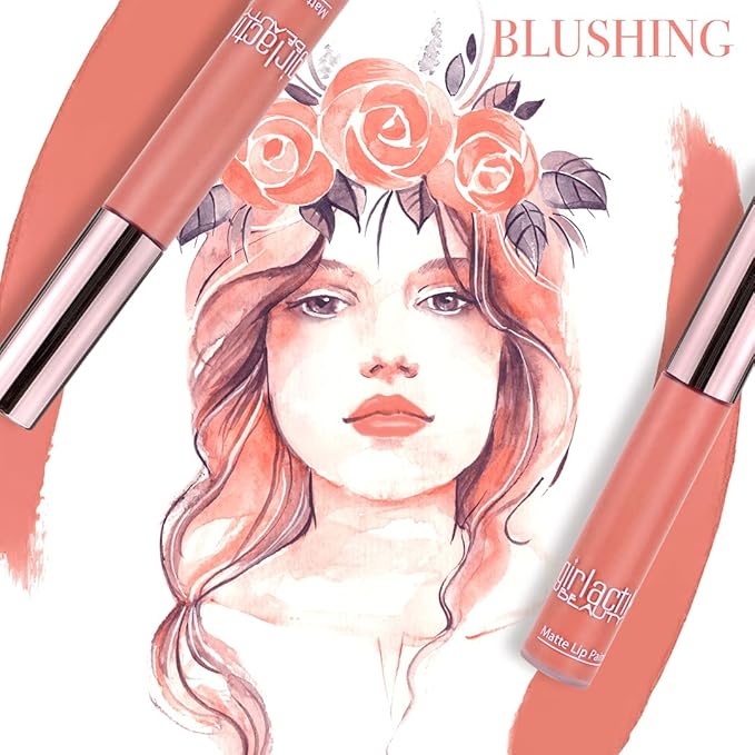 Girlactik Long Lasting Matte Lip Paint Liquid Lipstick in Allure- Long wearing, Smooth Application, Pigmented, Non-Crack Formula, Lightweight, 7.5 ml / .25 oz, (Blushing)