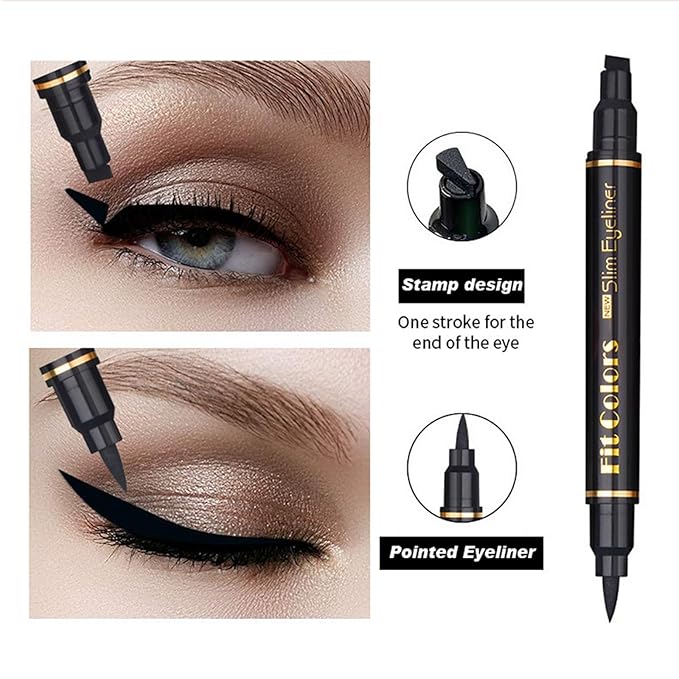 4-in-1 Eye Makeup Kit 4 Colors Eyeshadow Palette Black Liqiud Eyeliner with Stamp and Double-headed Brown Eyebrow Pencil Set for Women Beginners Gift (03)